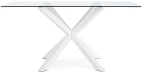 Tavolo rettangolare MAY in vetro, gamba incrociata acciaio bianco 160&#215;90 cm
