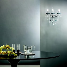 Applique DAMASCO 40x27 cm a 3 luci con decorazioni in cristallo Ottanio