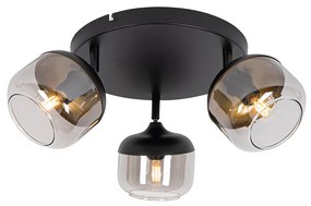 Faretto di design nero con vetro oro e fumé 3 luci rotondo - Kyan