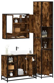 Set Mobili Da Bagno 3 Pz Rovere Fumo İn Legno Multistrato /