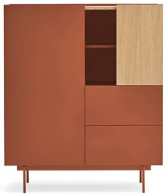 Cassettiera alta in rovere decorato in colore naturale mattone 100x45 cm Otto - Teulat