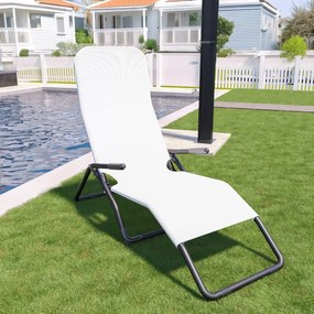 Lettino Basculante Pieghevole Prendisole Sedia Con Braccioli Sdraio Schienale Reclinabile Regolabile Struttura In Metallo Tubolare Per Spiaggia Mare Giardino Piscina Ocala 173 x 66 x 60 Cm (White)