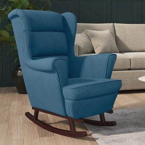Sedia A Dondolo Con Gambe İn Massello Di Hevea Blu İn Velluto /