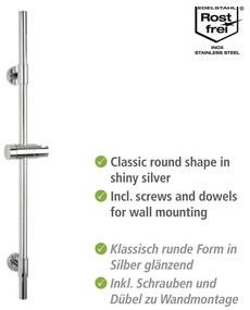 Asta doccia a parete in acciaio inox argento lucido 66 cm Basic - Wenko