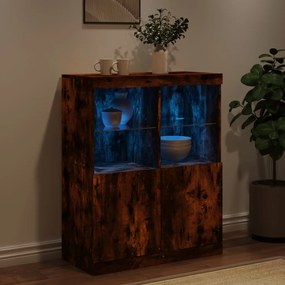 Credenza con luci led rovere fumo 81x37x100 cm