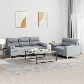 Set Divani 2 Pz Con Cuscini Grigio Chiaro İn Tessuto /