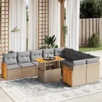 Set Divano da Giardino 10 pz con Cuscini Beige in Polyrattan 3274118