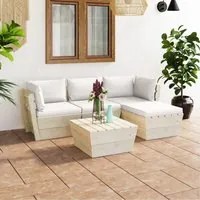 Set Divani da Giardino su Pallet 5 pz con Cuscini Legno Abete 3063470