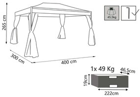 FORES - gazebo da giardino in acciaio completo di pareti