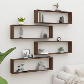 Mensole Parete Cubo 4pz Rovere Marrone 100x15x30cm Multistrato /