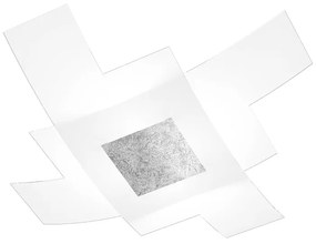 Plafoniera Moderna Tetris Color Met. Foglia Argento Vetro Bianco 4 Luci E27 75Cm