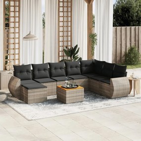 Set divano da giardino 9 pz con cuscini grigio in polyrattan