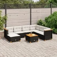 Set Divani da Giardino con Cuscini 8 pz Nero in Polyrattan 3261941