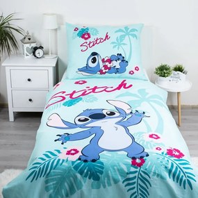 Set copripiumino e federa da bambini blu in cotone per letto singolo 140x200 cm Lilo a Stitch "Hawaii" – Jerry Fabrics