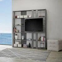 Libreria Moderna 5 Ripiani con Pannello per TV 178x36x204 cm in nobilitato Grigio