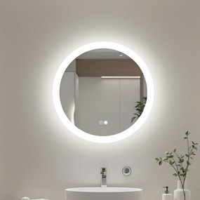 Specchio rotondo da bagno retroilluminato LED 60\80 cm con Dual color, Interruttore tattile, Tappetino riscaldante