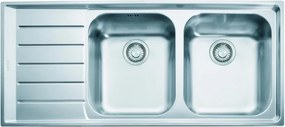 Lavello integrato 2 vasche in inox argento FRANKE Neptune plus L 51 x L 116 cm, sgocciolatoio a sinistra