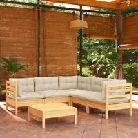 Set Divani da Giardino 6 pz con Cuscini Crema in Massello di Pino 3096677