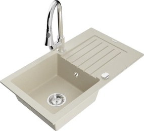 Mexen Pablo lavello in granito a 1 vasca con gocciolatoio e rubinetto da cucina Elia, beige - 6510-69-670101-00