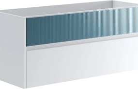 Mobile da bagno sospeso sotto lavabo Niwa 2 cassetti ideale per doppia vasca L119.5 x H50 x P45.5cm bianco e blu pacifico cannettato