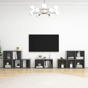 Set Mobili Tv 8 Pz Grigio Lucido İn Legno Multistrato /