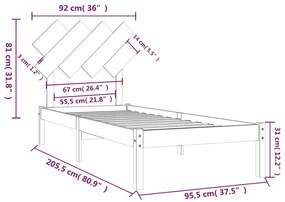 Giroletto Nero 90x200 cm in Legno Massello