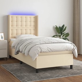 Letto a molle con materasso e led crema 90x190 cm in tessuto