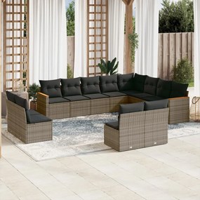 Set Divani da Giardino 12 pz con Cuscini Grigio in Polyrattan