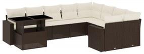 Set divani da giardino 10pz con cuscini in polyrattan marrone