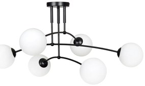 Plafoniera Moderna 6 Luci Susanoo In Acciaio Nero E Vetri A Sfera In Bianco