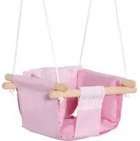 Seggiolino Altalena per Bambini 40x40x180 cm in Legno e Tessuto Rosa