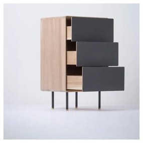 Cassettiera alta nera in legno di quercia con 3 cassetti 60x100 cm Fina - Gazzda