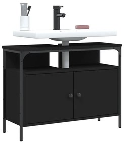 Mobile Lavabo Bagno Nero 80x30x60 Cm İn Legno Multistrato /