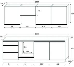Cucina componibile MARINA 240 cm, rovere craft