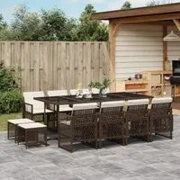 Set da Pranzo da Giardino 13pz con Cuscini Marrone Polyrattan 3210801