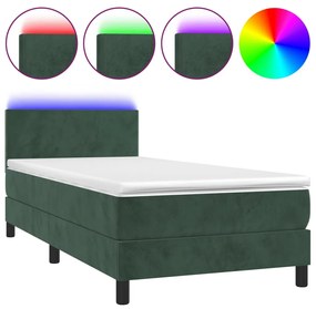 Letto a Molle con Materasso e LED Verde Scuro 90x190 cm Velluto