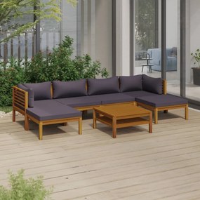 Set divani da giardino 7 pz con cuscini in massello di acacia
