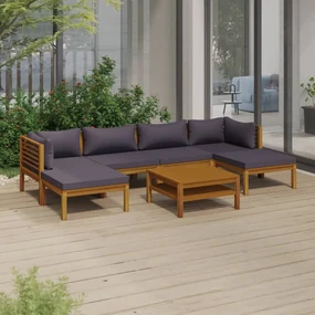 Set divani da giardino 7 pz con cuscini in massello di acacia