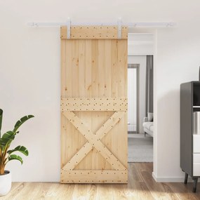 Porta Scorrevole Con Set Hardware 90x210 Cm Legno Massello Pino /