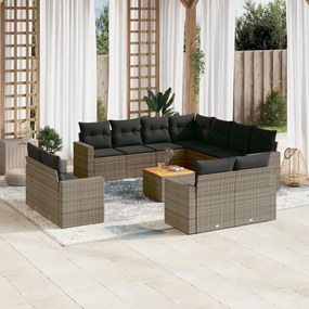 Set divani da giardino 12 pz con cuscini grigio in polyrattan