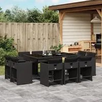 Set da Pranzo da Giardino 11 pz con Cuscini in Polyrattan Nero 3277974