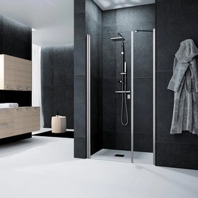 Porta doccia pieghevole L 30 cm x H 200 cm per nicchia in vetro trasparente SP. 6 mm, profilo satinato cromo, serie Glam