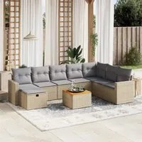 Set Divano da Giardino 9 pz con Cuscini Beige Misto Polyrattan 3264874