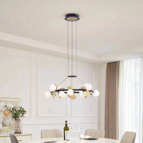 Lucande Lampada a sospensione Pallo, 12 luci, nero/oro, vetro Pallo Lucande, dimmerabile, Nero, Soggiorno / Sala da pranzo, Metallo, Moderno