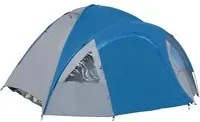 Tenda da Campeggio 4 Posti con Tasche e Gancio 3x2,50x1,30m in Poliestere e Fibra di Vetro Blu