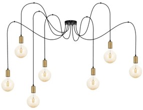 Lampadario a sospensione con filo MIROS 7xE27/60W/230V ragno nero/oro