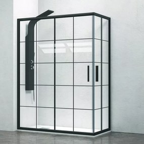 Box doccia nero 100x70 con vetro a quadrati neri NICO-B1000 - KAMALU