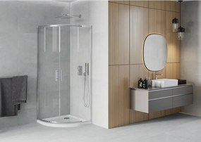 Mexen Rio cabina doccia semicircolare 90 x 90 cm, trasparente, cromo + piatto doccia Flat, bianco - 863-090-090-01-00-4110
