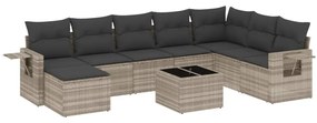 Set divano da giardino 9pz con cuscini grigio chiaro polyrattan