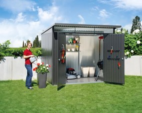 Casetta da giardino BIOHORT Avantgarde A1 in acciaio antracite con porta doppio battente, superficie interna 2.9 m² e spessore parete 0.5 mm